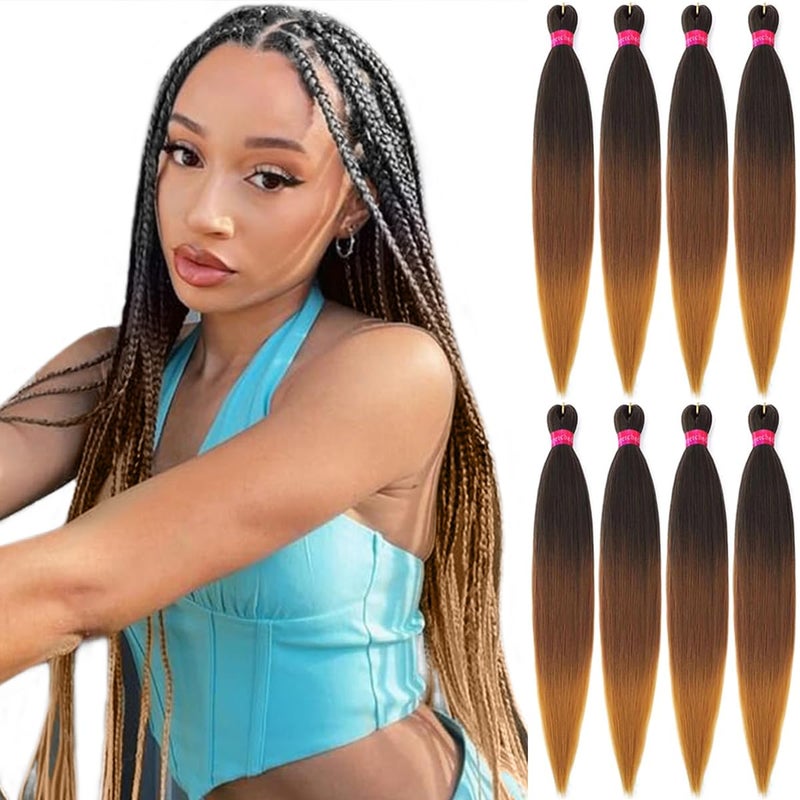 FAYETA Pre Stretched Braiding Hair,Ombre Braiding Hair 28''-8 packs Silky Color Blend Braid Hair Extensions, 100% Synthetic Crochet Hair Braids, Yaki Texture Hair Braiding - Image 1